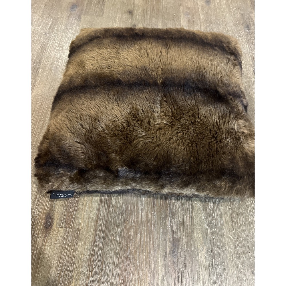 Tahari Faux Fur Accent Decorative Throw Pillow 18x18 Brown
